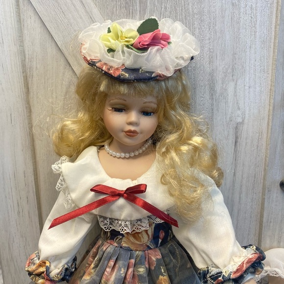 Crowne Fine Porcelain Doll Victorian Madame Doll 19" with Pearls  Dress Baby - Picture 4 of 11